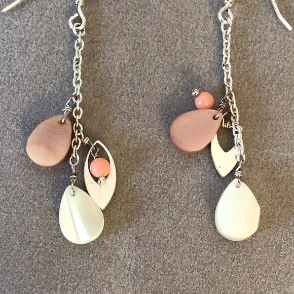 Sterling Silver Mother of Pearl Dangle Drop Earrings - Picture 2 of 5